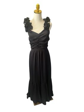 Just Me Black Ruffle-Shoulder Maxi Dress